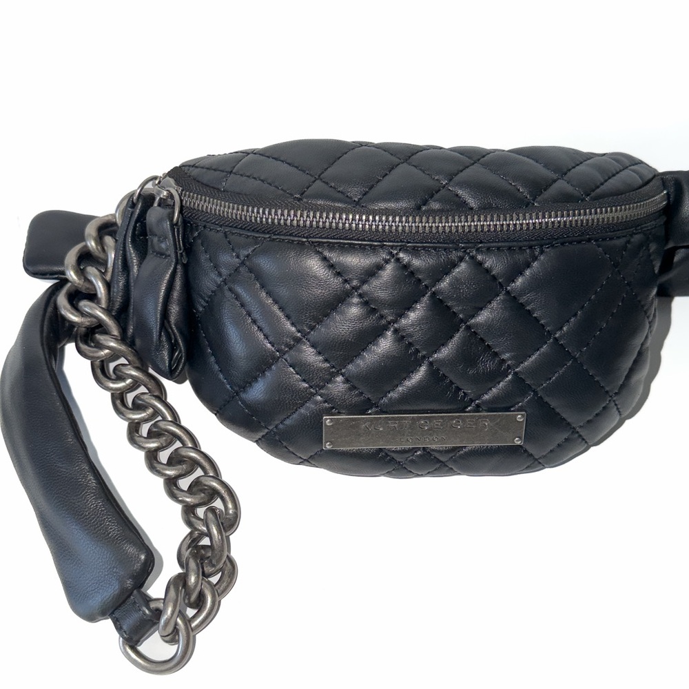 Kurt Geiger London Small Black Brixton Leather Quilt Belt Bag Bumbag Travel - Picture 3 of 16
